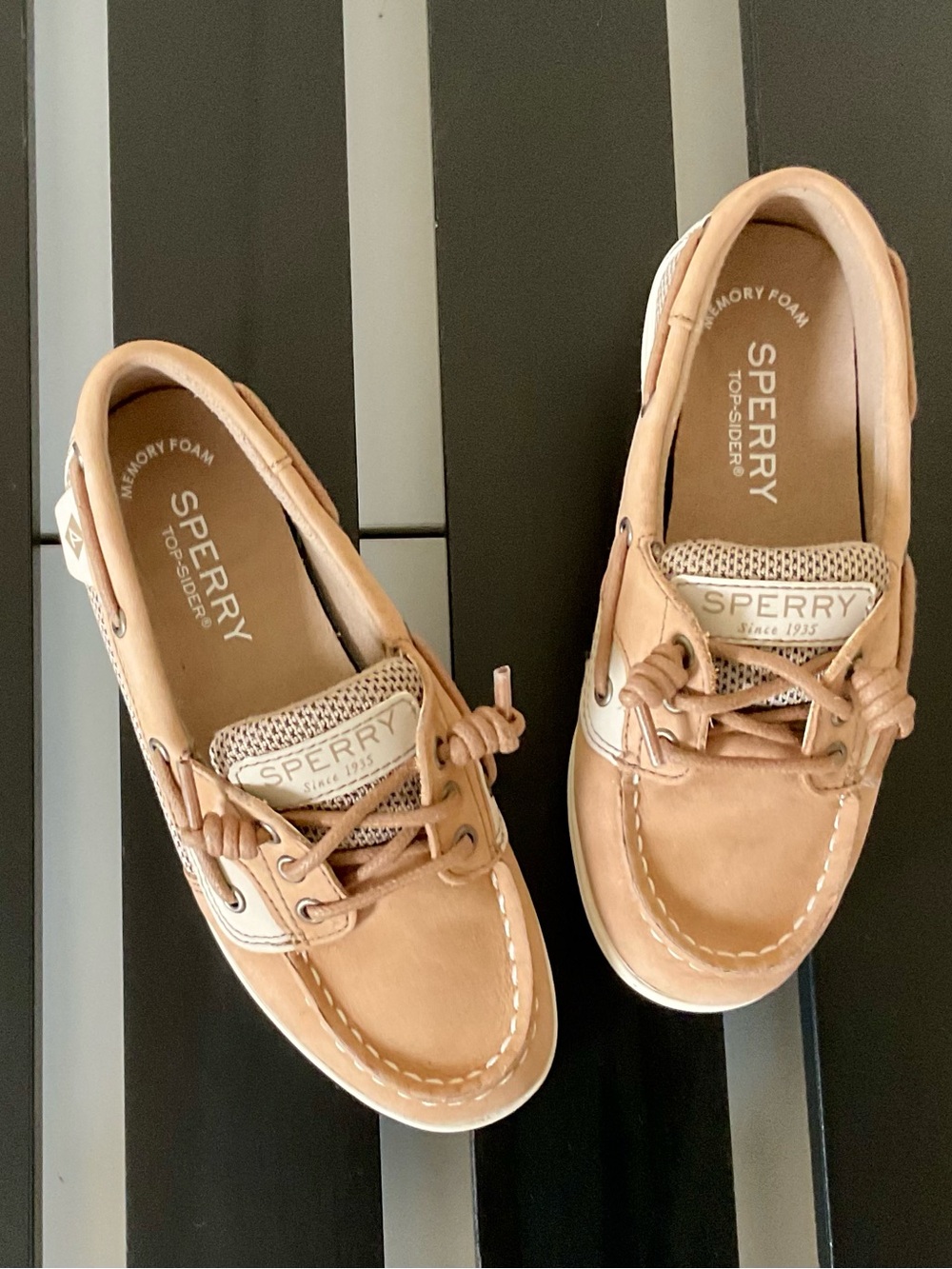 Sperry Brown Leather and Beige Mesh Boat Shoes